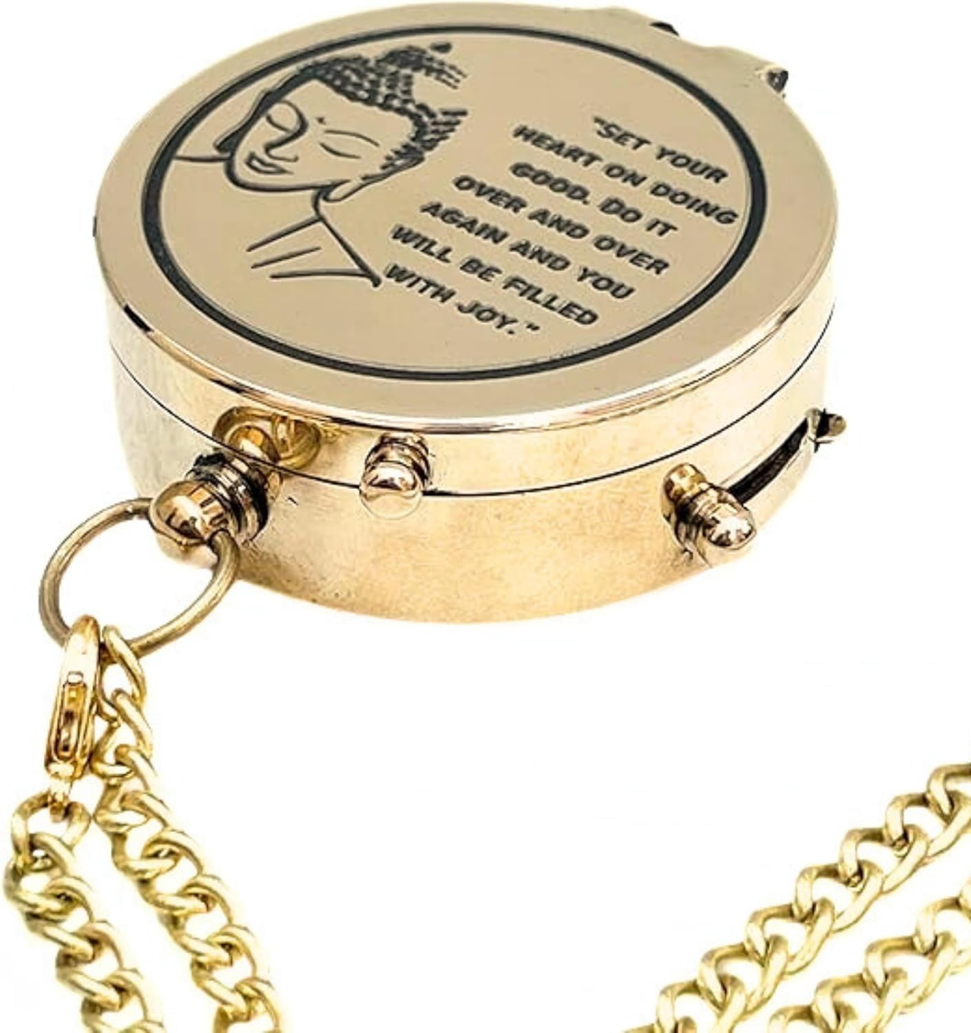 Handmade Shiny Brass Open Pocket Compass Buddha Saying Engraved Magnetic Vintage Compass Devine Love