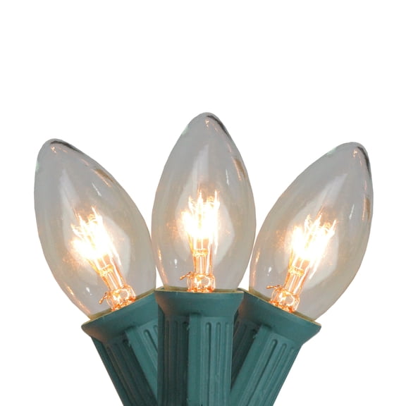 Set of 25 Transparent Clear C9 Twinkle Christmas Lights - Green Wire