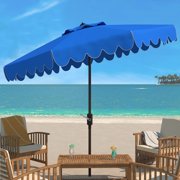 Collection Venice Navy and White Single Scallop 9Ft Crank Outdoor Push Button Tilt Umbrella