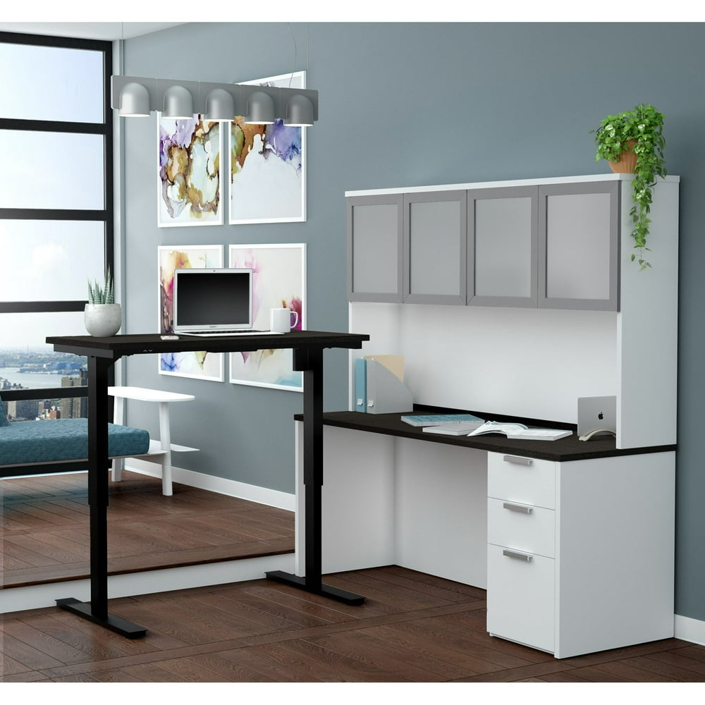 ProConcept Plus Height Adjustable LDesk with Frosted Glass Door Hutch