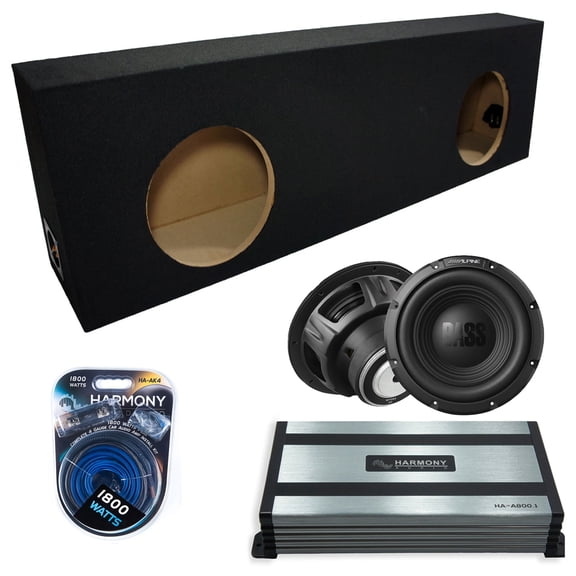 Harmony Audio Alpine fits Regular Cab W10S4 Dual 10" Subwoofer 500W Sealed Sub Box | HA-A800.1 Amplifier, 4GA Amp Kit