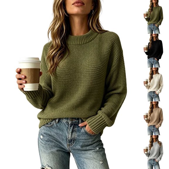 MexChoioe Women's Sweaters Crew Neck Chunky Knit Fall Sweater Long Sleeve Loose Pullover Sweaters for Women