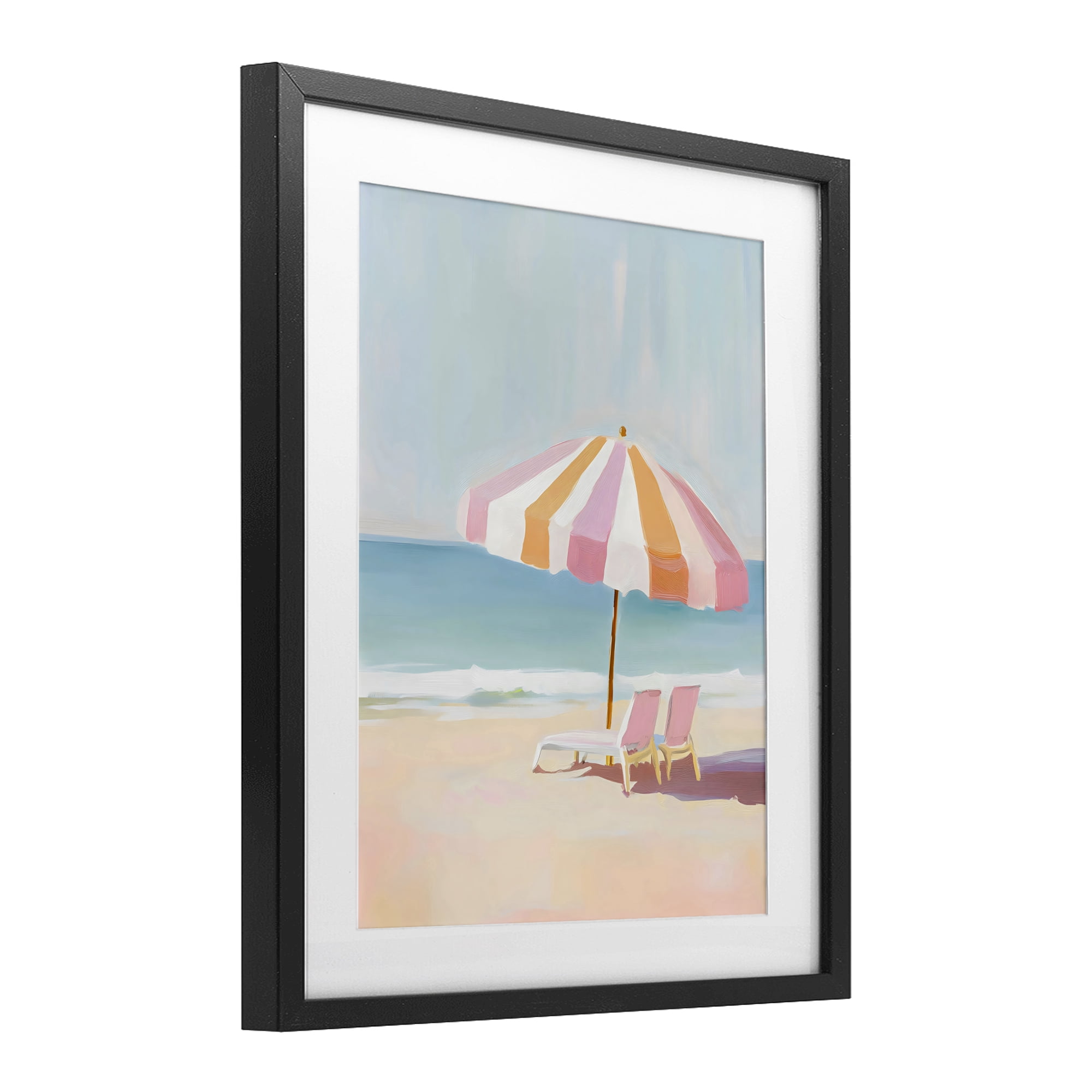 Stupell Industries Striped Umbrella & Chairs Black Framed Print Under Glass, design by The Prints Vibe