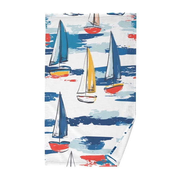 Yayeee 100% Cotton Hand Towels for Bathroom 16" x 28" Soft Absorbent Kitchen Towel, Dark Blue Hand Drawn Sailboats