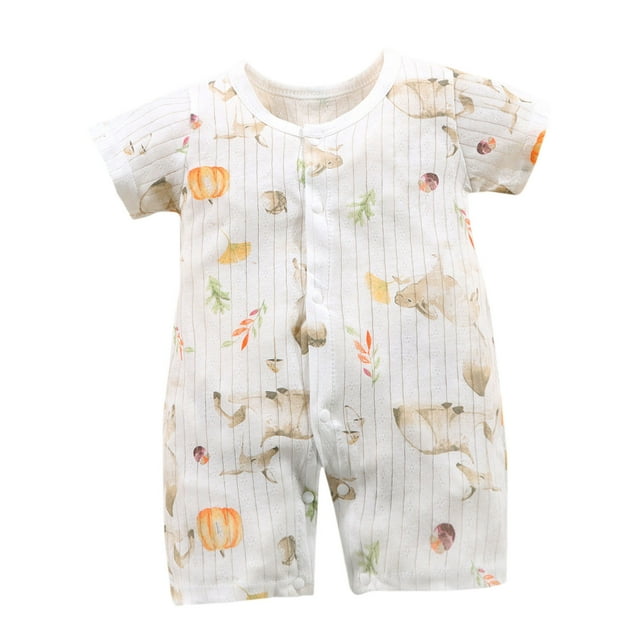 Baby Boy Girl Onesie Short Sleeve Button Rompers Infant Cotton Comfy Summer Jumpsuit Beige