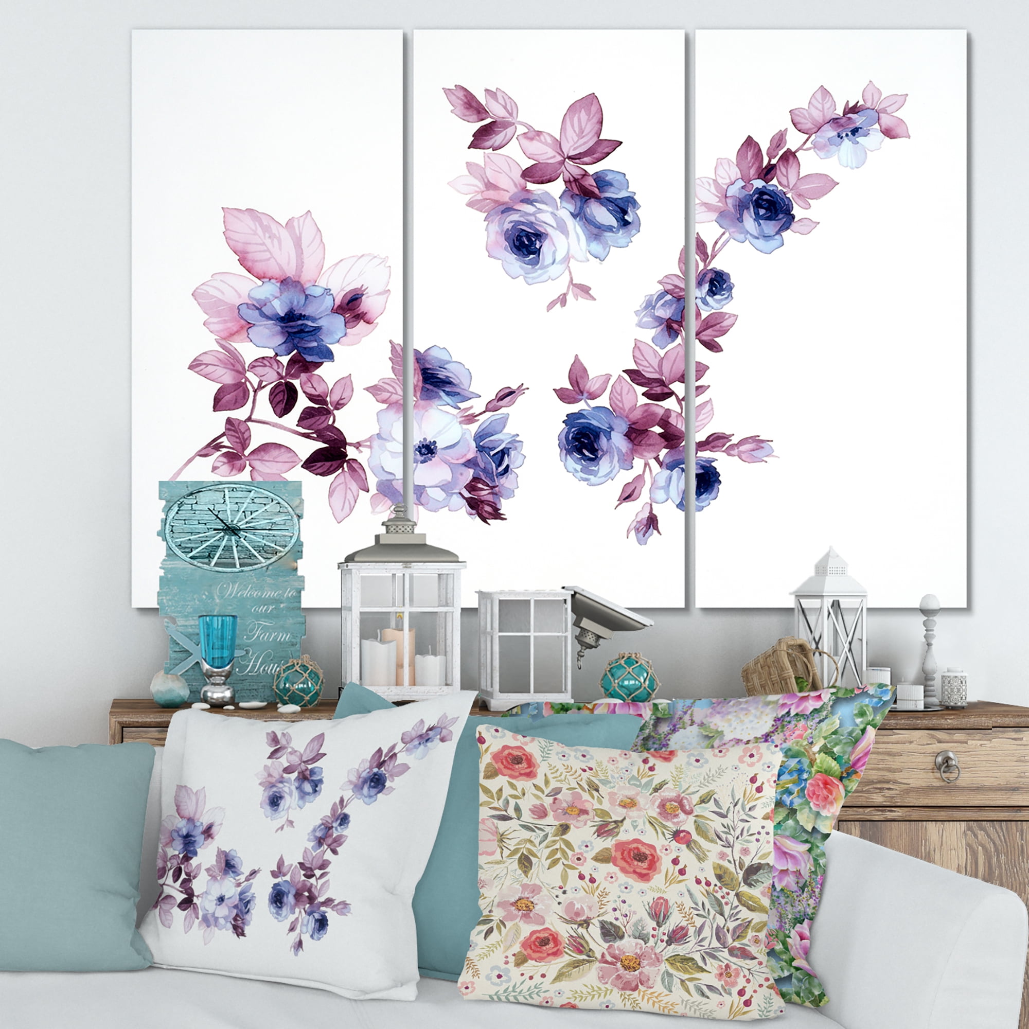Purple Wildflowers On White I 28 in x 36 in Painting Canvas Art Print, by Designart