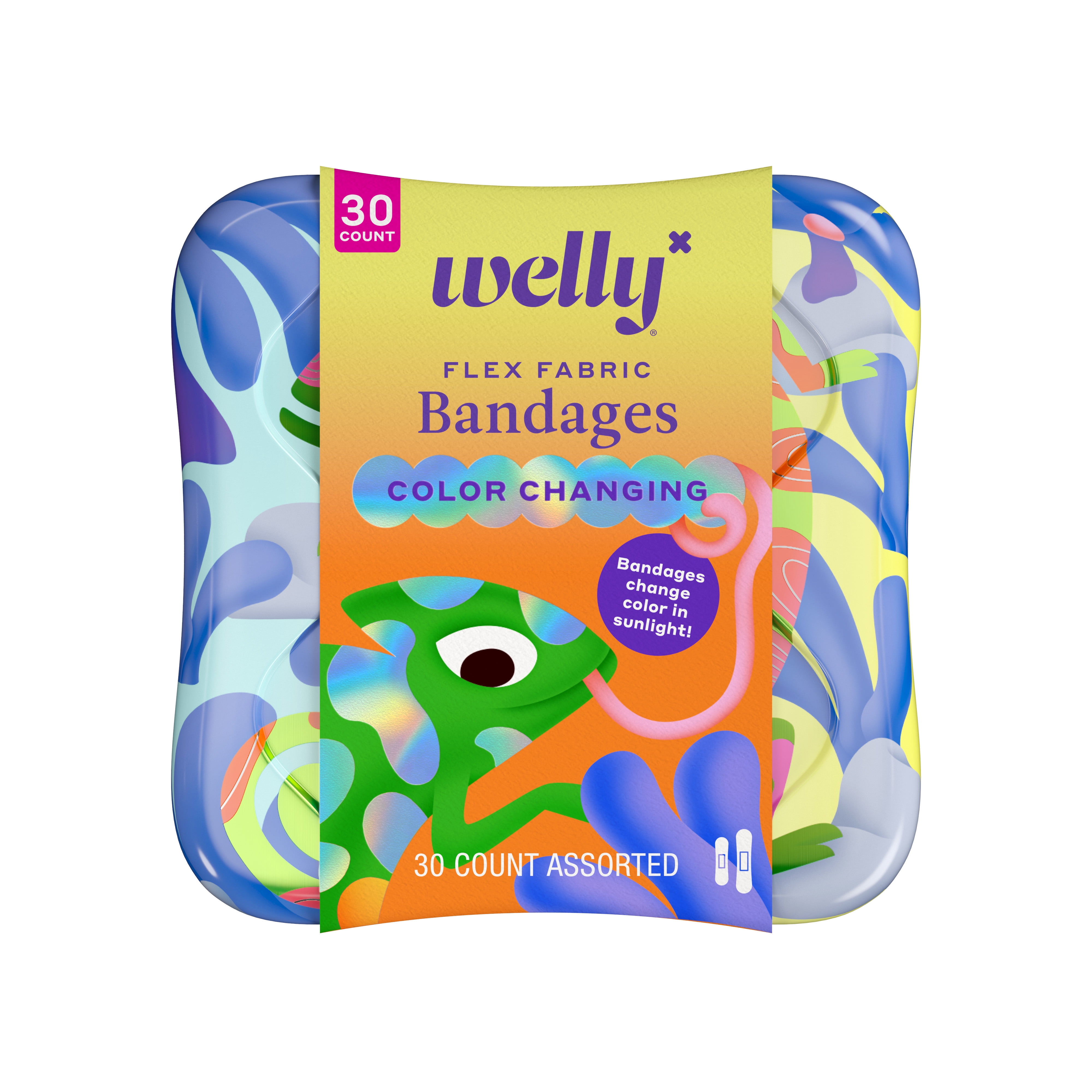 (6 pack) Welly Flex Fabric Bandages, Color-Changing Bravery Badges for Kids, Assorted Sizes, 30 Count