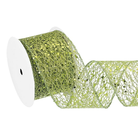 Uxcell Glitter Mesh Wired Ribbon for Christmas Tree and Gift Wrapping, Light Green