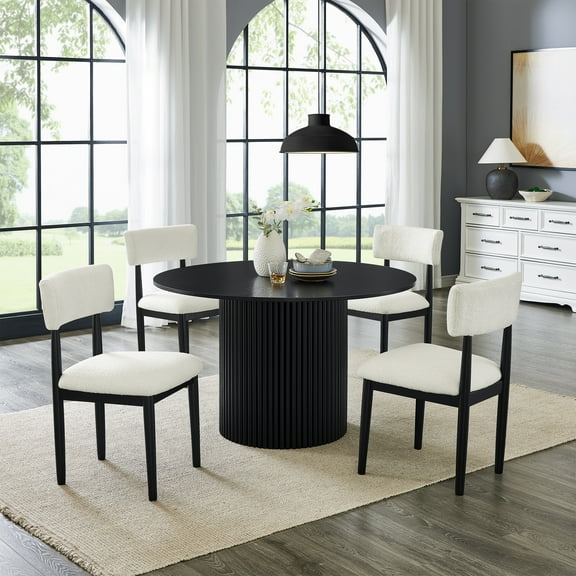 Roundhill Furniture Henriet 5-Piece Round Dining Set, Pedestal Dining Table with 4 Stylish Chairs, Black