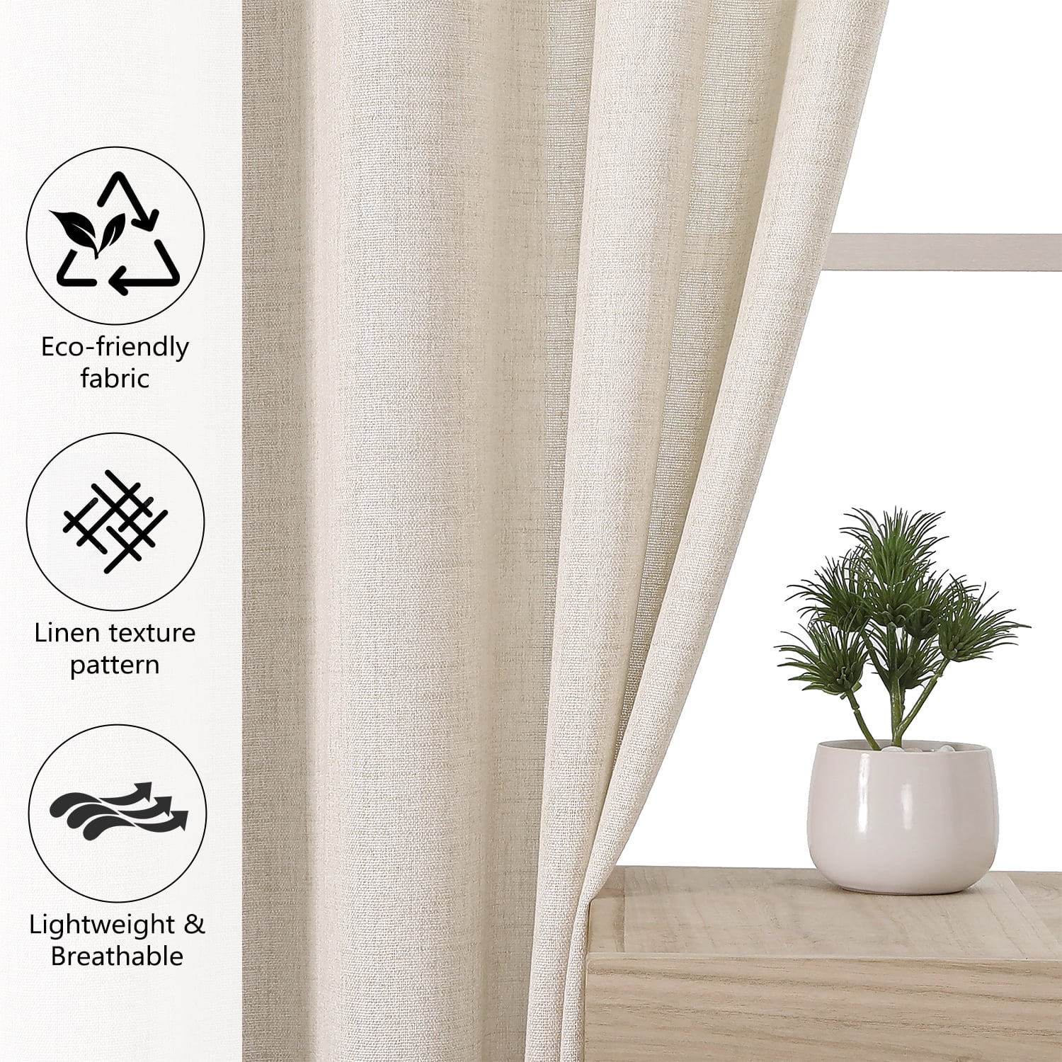 XUEYU Sheer Curtains 52" W x 84" L, Light Filtering Curtain Panels Solid Color Window Sheer Curtain Panel, Elegant Curtains & Drapes for Living Room, Bedroom 2 Panels, Linen