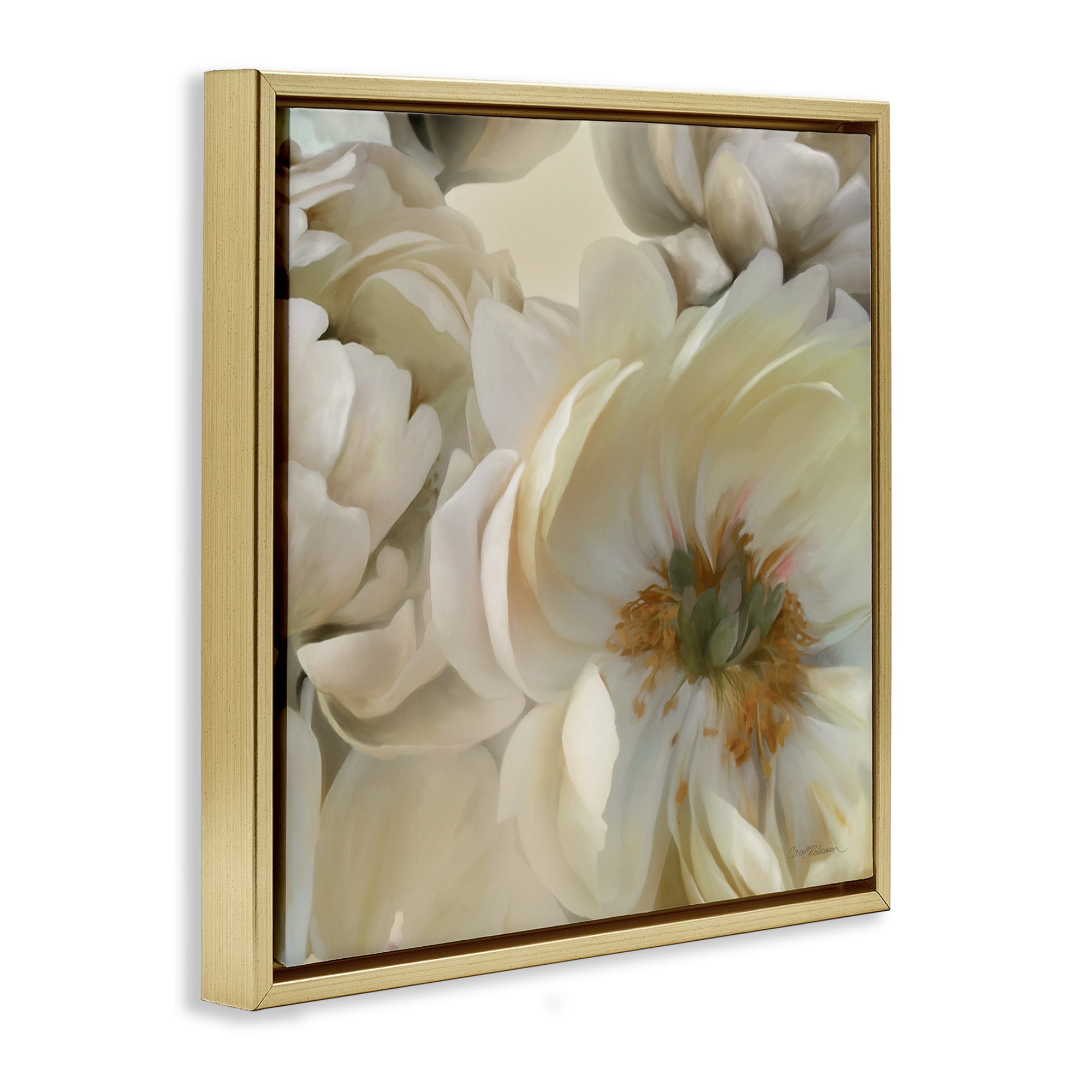 Stupell Industries Curled Magnolia Petals Plants & Flowers Photography Gold Floater Framed Canvas Art Print Wall Art, 18 x 18