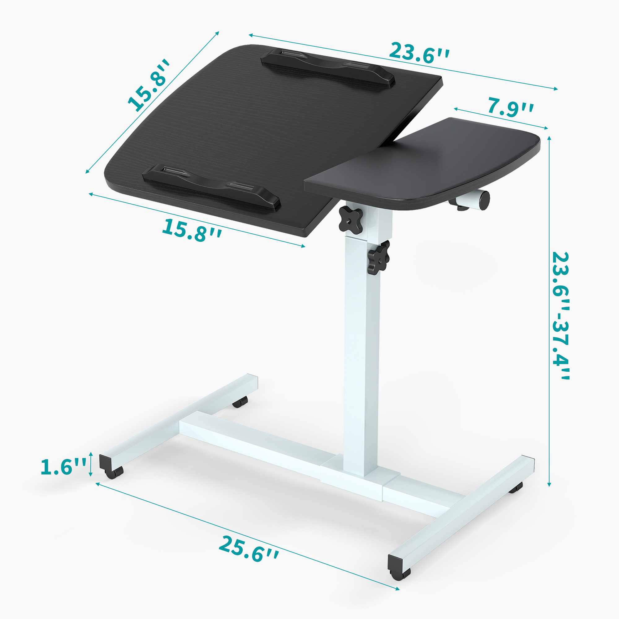 Furnibear Small Mobile Standing Desk, Height Adjustable Table with Wheels, Rolling Desk with Rotatable Tilting Desktop, for Home Black