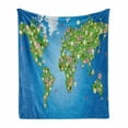 thumbnail image 1 of Floral World Map Soft Flannel Fleece Blanket, Daisy Lily Daffodil Poppy Botany Bouquet World Map with Grass Concept, Cozy Plush for Indoor and Outdoor Use, 70" x 90", Lime Green Blue, by Ambesonne, 1 of 6
