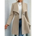 thumbnail image 4 of Women'S Classic Coat Lapel Collar Open Front Long Jacket Pea Coat Khaki S, 4 of 8
