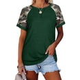 thumbnail image 1 of Mujer Cuello Redondo Top Manga Corta Empalme Tipo Suelto Camiseta Casual Para Ropa De Verano Verde Oscuro L, 1 of 5