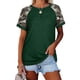 thumbnail image 1 of Mujer Cuello Redondo Top Manga Corta Empalme Tipo Suelto Camiseta Casual Para Ropa De Verano Verde Oscuro L, 1 of 5