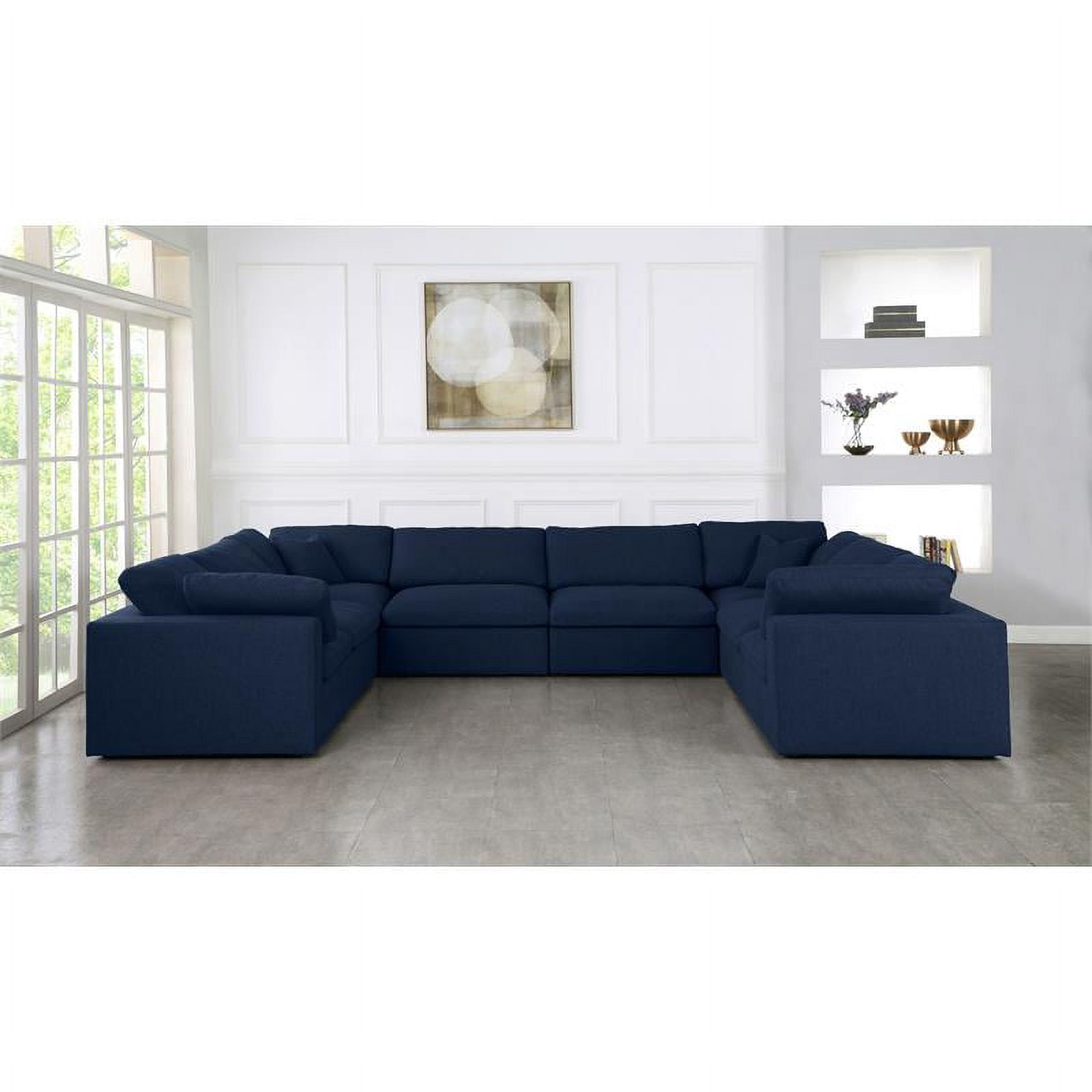 Meridian Furniture Serene Linen Fabric Modular Sectional w/Pillows in Navy