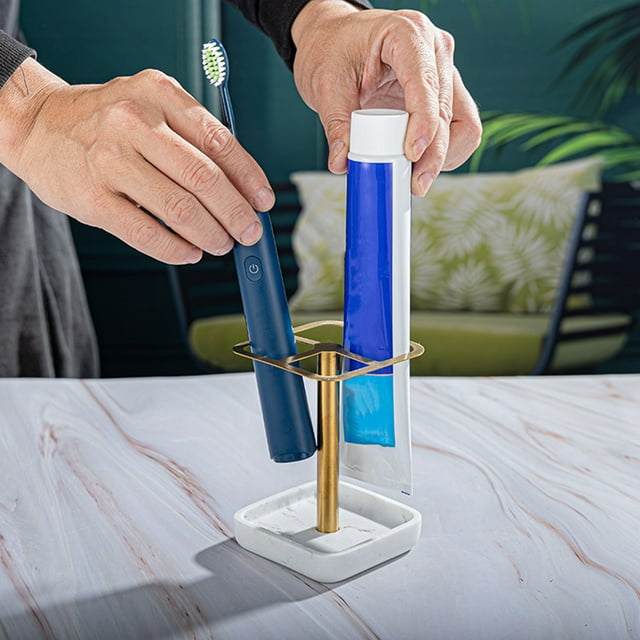 Organizador de cepillos de dientes con 3 ranuras, soporte de acero inoxidable, organizador multiusos para tocador de baño, estructura metálica resistente, diseño plegable, ideal para