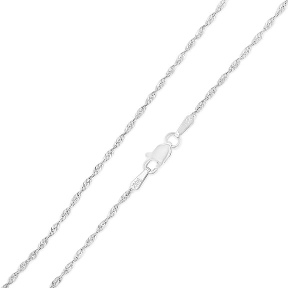 Ioka - 14K White Solid Gold 1.5mm Rope Chain Necklace with Lobster Clasp