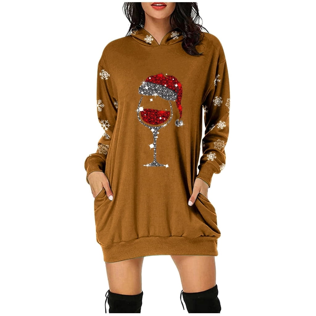 chinese dress ladies Mymyguoe Christmas Dress Women's Christmas Jumper Christmas Print Casual  Dress Sweat Dress Knee-Length Party Dress Jumper Dress Teenager Girls Xmas