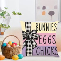 Eastter Throw Pillow Cases Easter Pillow Cover 18X18 Inches Colored Eggs Spring Art Textured Linen Pillow Cover's For Home Sofa Couch Decoration