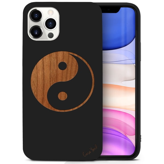 Case Yard Wooden Case for iPhone-12-Pro-Max Soft TPU Silicone cover Slim Fit Shockproof Wood Protective Phone Cover for Girls Boys Men and Women Supports Wireless Charging Yin Yang Design