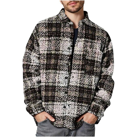 ZUKMRJPC Men's Vintage Plaid Shirts Casual Long Sleeve Lapel Button Down Shirt Jacket Fall Lightweight Warm Thick Shirts with Pocket