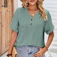 thumbnail image 4 of Summer Saving Wycnly Womens Blouses and Tops Dressy Casual Button up Hollowed Going out Comfy Lightweight Tshirts Summer Solid V-Neck Short Sleeve Cute Tees Tops Green l, 4 of 7