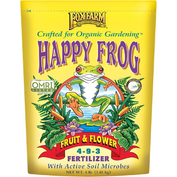 Happy Frog Fruit & Flower Fertilizer - Supports Abundant Fruit & Flowering - Nitrogen for Sustained Growth - Mycorrhizal Fungi for Vigorous Root Systems - OMRI Listed Organic - 4 lb