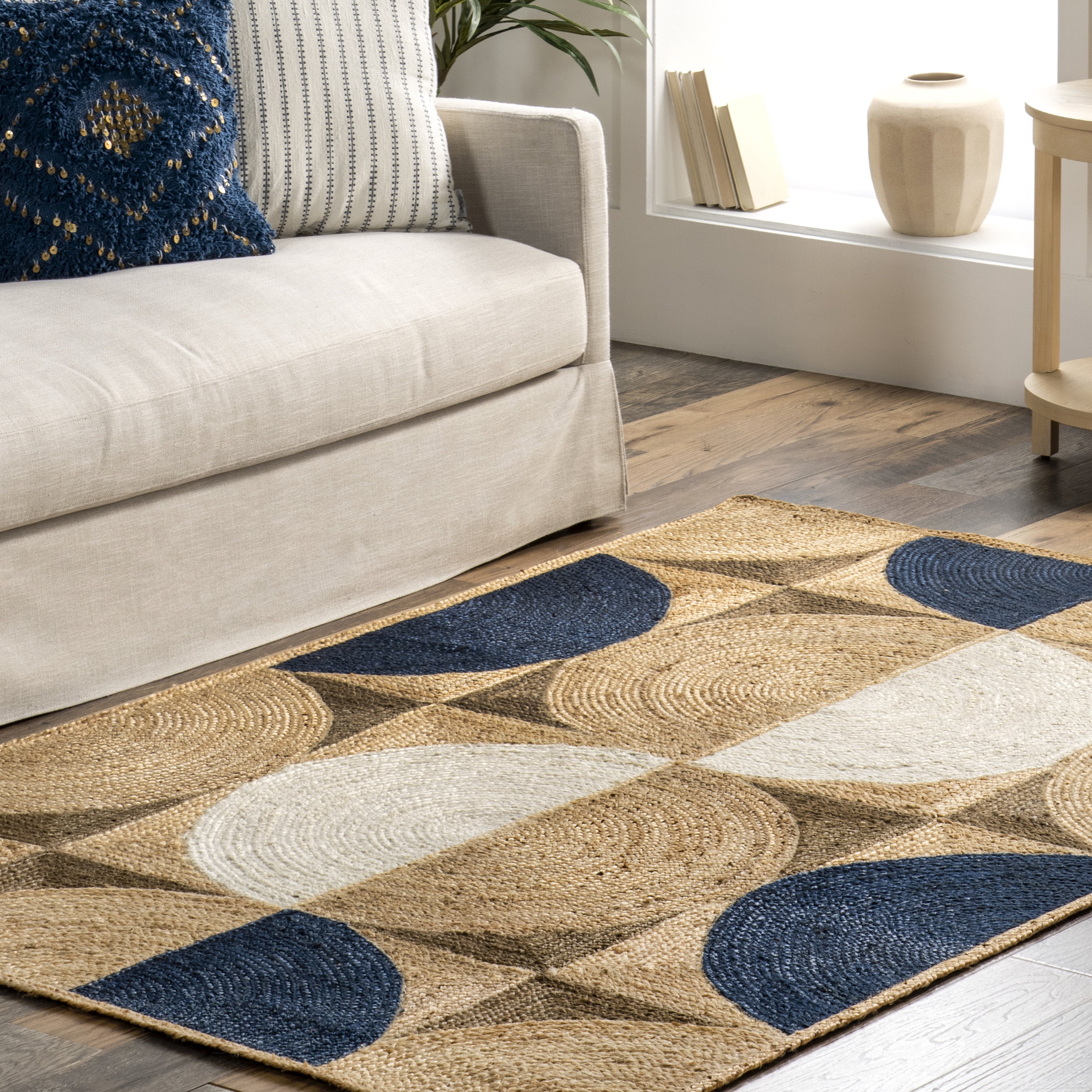 nuLOOM Traci Contemporary Circles Jute Blend Area Rug, 4' x 6', Natural