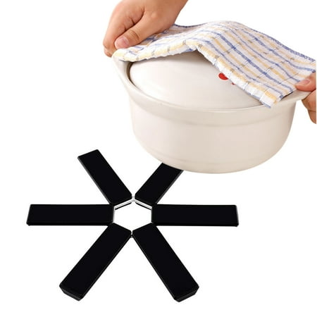 

YUANHUILI Foldable Placemats Anti-scalding Casserole Pad Pan Pot Holder Home Use (Black)