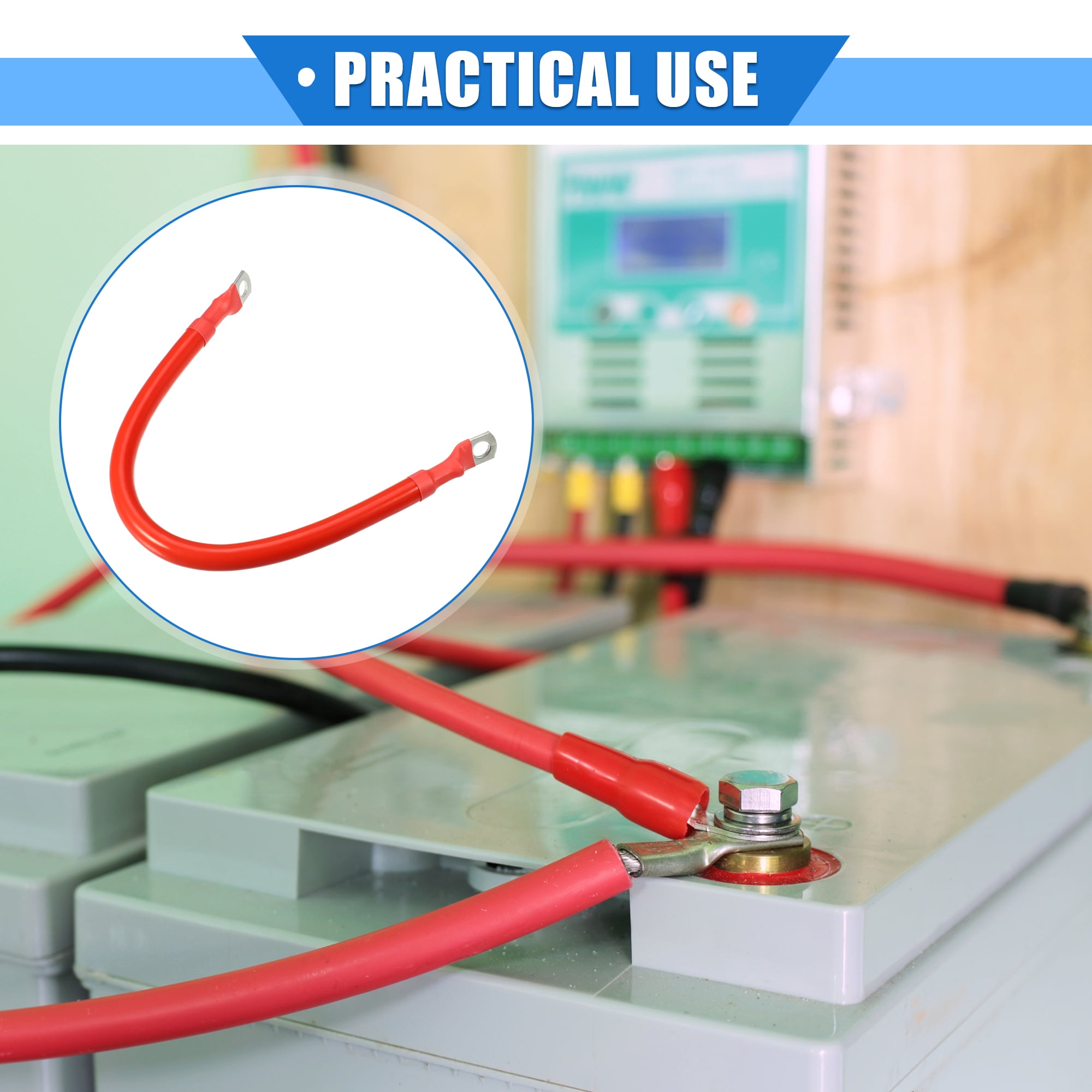 Unique Bargains Battery Cable 2 AWG Gauge 30cm 5/16" Battery Wire Universal for Car Truck RV Durable Copper Red