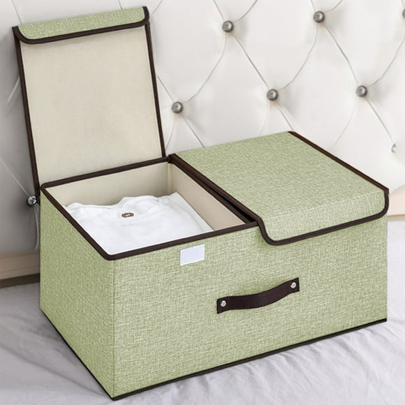 Fiudx Contenedores de Almacenamiento Plegables, Diseño de Doble Tapa, Divisor Extraíble para Facilitar La Organización, Asas Resistentes, Multiusos, Dormitorio, Oficina, Dormitorio, Beige/Verde/Gris,