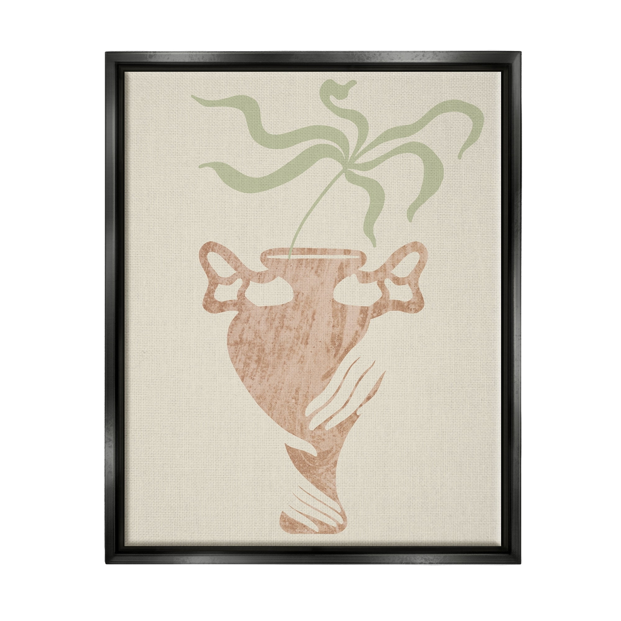 Stupell Industries Hands Holding Brown Vase Botanical Plants Design Metallic Gold Framed Floating Canvas Wall Art, 24x30, by Lil' Rue