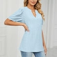 thumbnail image 6 of Scyoekwg Trendy Short Sleeve Summer Tops for Women Loose Fit Dressy Casual Comfortable V-Neck Eyelet Hollow Out Basic Tees Solid Color Blouse Shirt Sky Blue XXL(12), 6 of 6