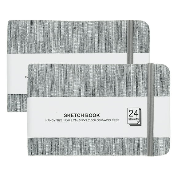 Uxcell 5.5x3.5" Square Watercolor Sketchbook, 2Pcs 24 Sheet 300gsm/140lb, Dark Gray