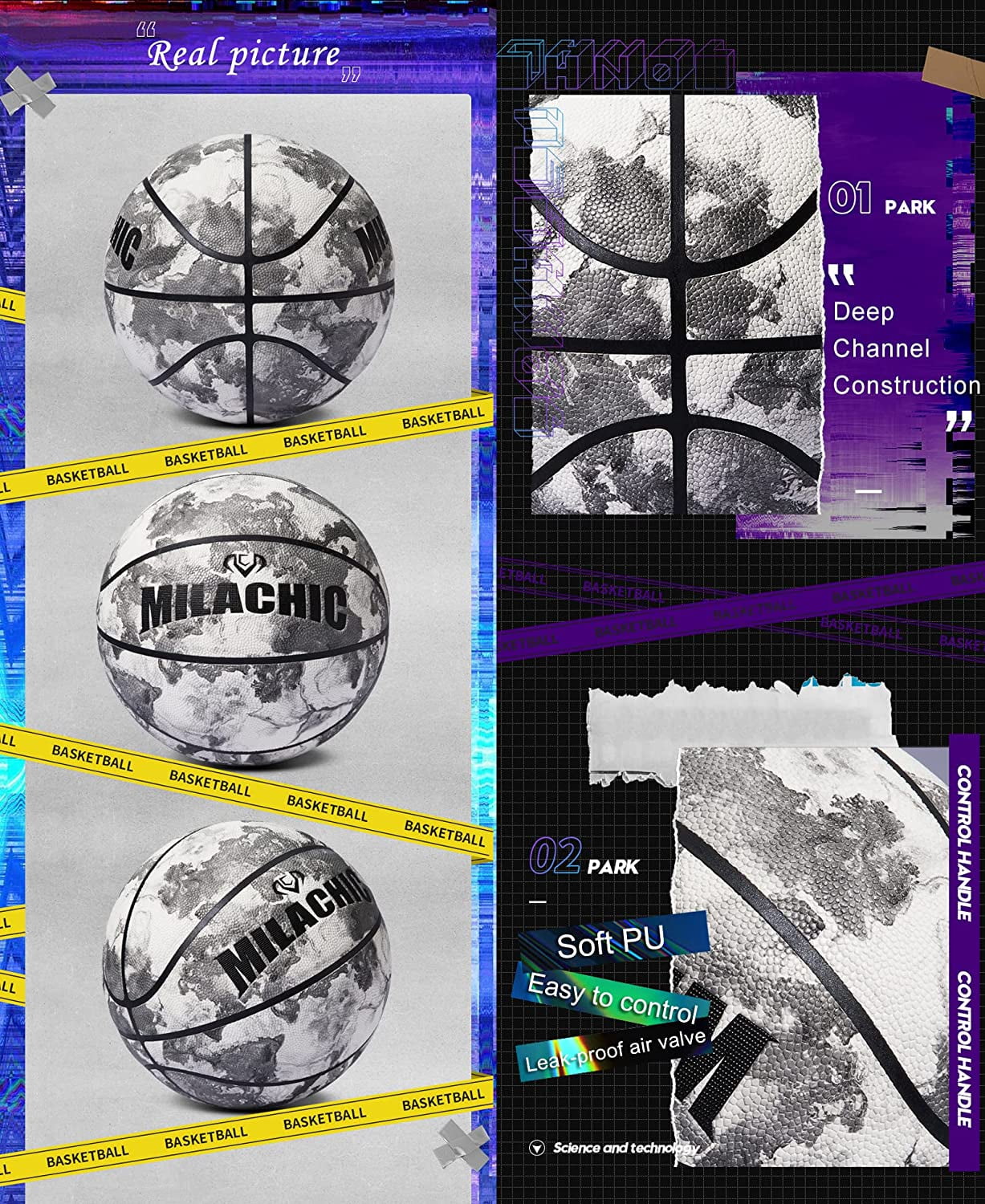 MILACHIC Customized Basketball, Glow in The Dark Personalized Basketball Size 7 (29.5") / Size 6 (28.5") / Size 5 (27.5")