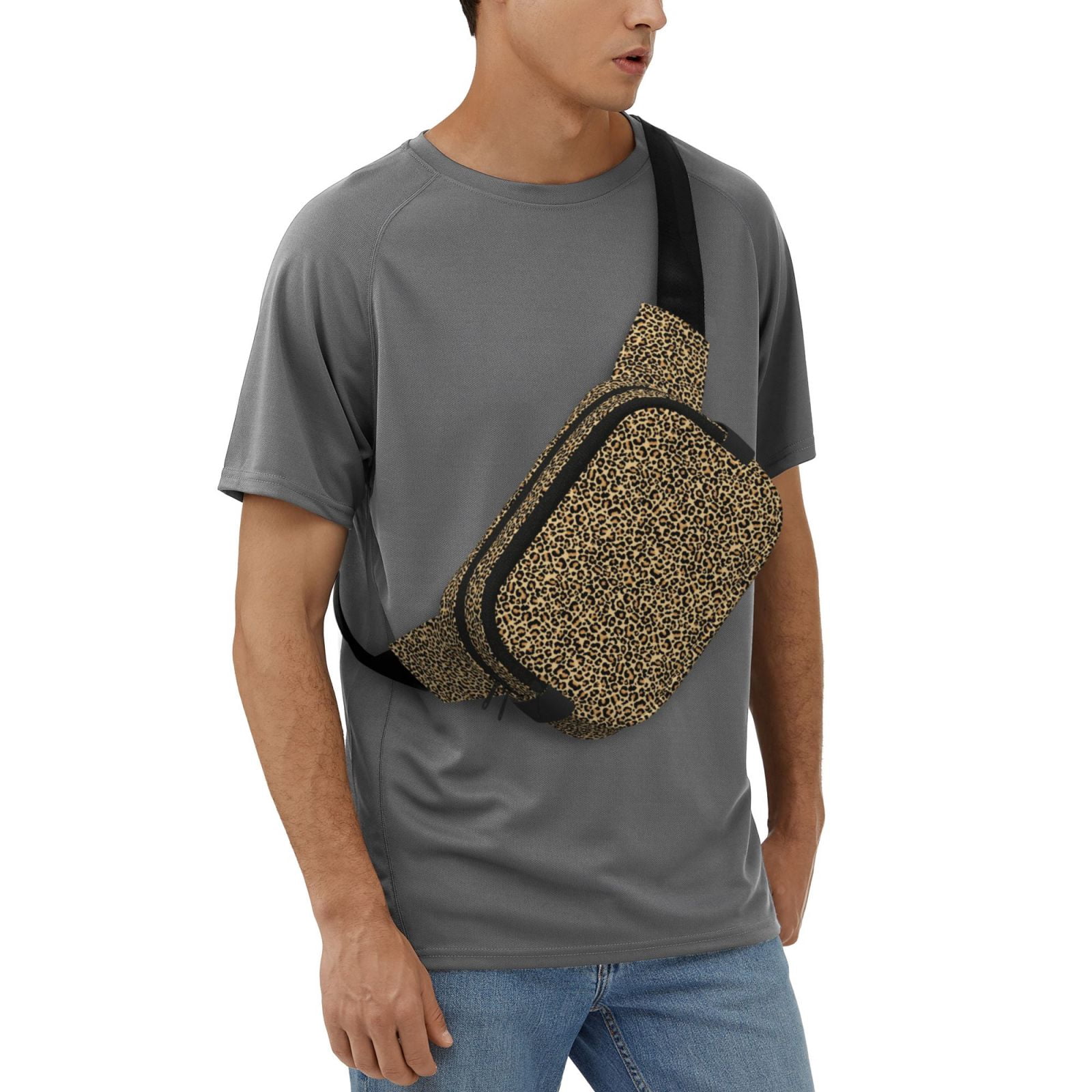 Kdxio Leopard Print Crossbody Double Layer Waist Bag Belt Bag for Unisex Fanny Pack Fashion Waist Packs for Hiking Running Shopping Traveling