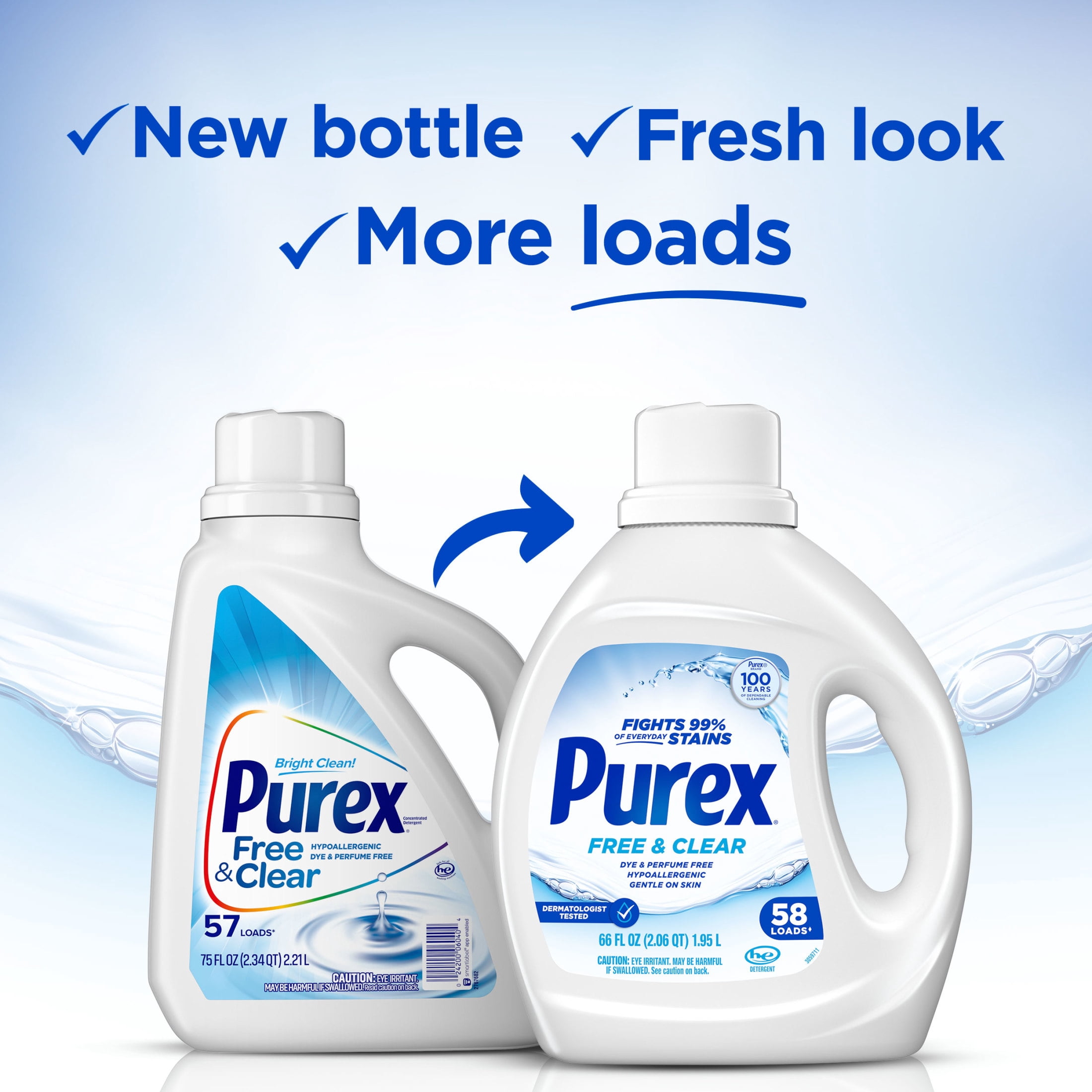 (6 pack) Purex Free & Clear Liquid Detergent, Sensitive Skin, 66 fl oz, 58 loads