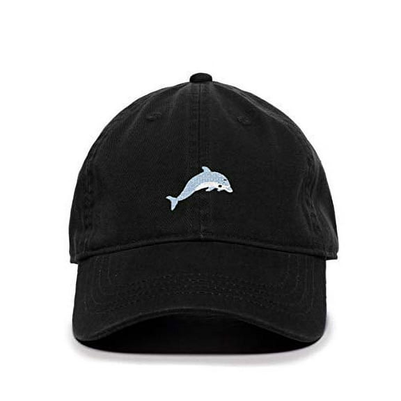 Dolphin Baseball Cap Embroidered Cotton Adjustable Dad Hat Black