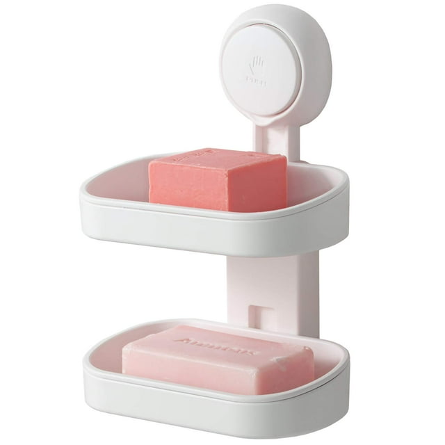 Jabonera de doble capa con ventosa, soporte resistente para esponja para ducha, baño, bañera y fregadero de cocina