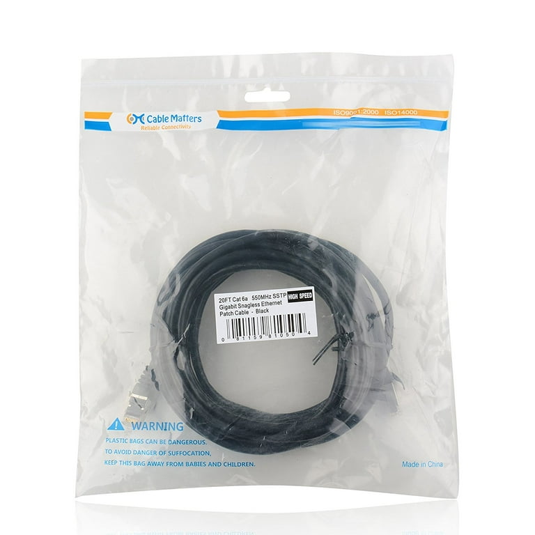  Cable Matters 10Gbps Snagless Cat 6 Ethernet Cable 20 ft (Cat 6  Cable, Cat6 Cable, Internet Cable, Network Cable) in Black : Electronics