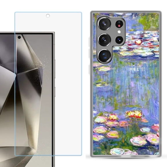 OneToughShield ® Compatible with Samsung Galaxy S24 Ultra, Shockproof Phone Case, with Tempered Glass Screen Protector - Water Lilies