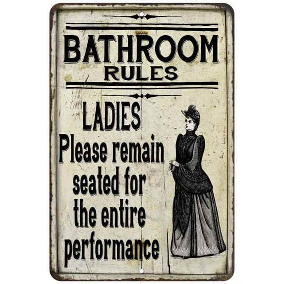 Ladies Bathroom Rules Vintage Look Chic 16 x 24 Matte Finish Metal 116240020179