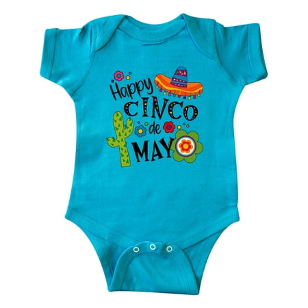 

Inktastic Happy Cinco de Mayo- Sombrero Cactus Flowers Gift Baby Boy or Baby Girl Bodysuit