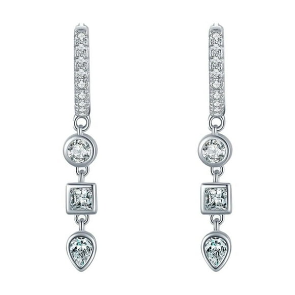 Aretes Pendientes con Circonias en formas Zoft Ztore, Plata de Ley .925