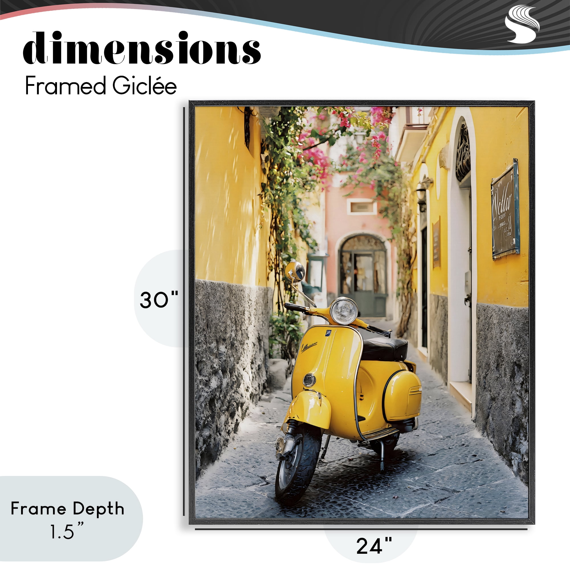 Stupell Industries Yellow Moped in Alley Black Framed Giclee Art, design by Franklyn Gregory