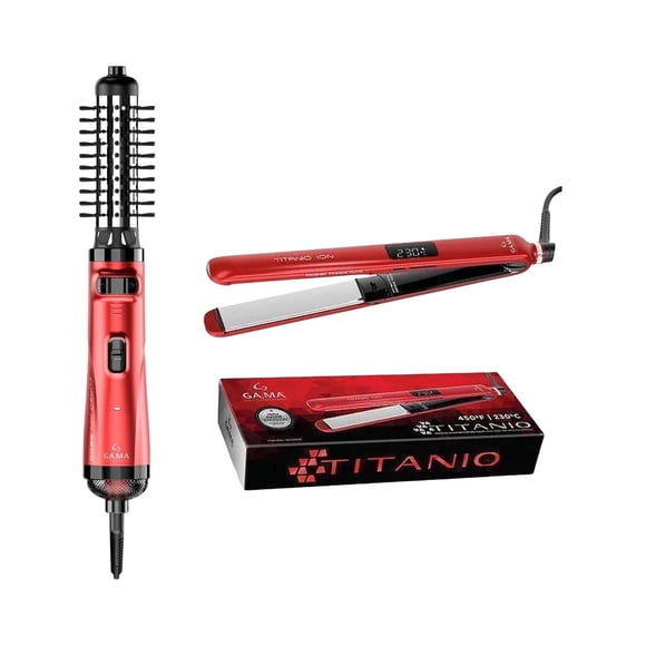 Combo Plancha Pelo CP14 Red + Cepillo Rotatorio Ion GAMA