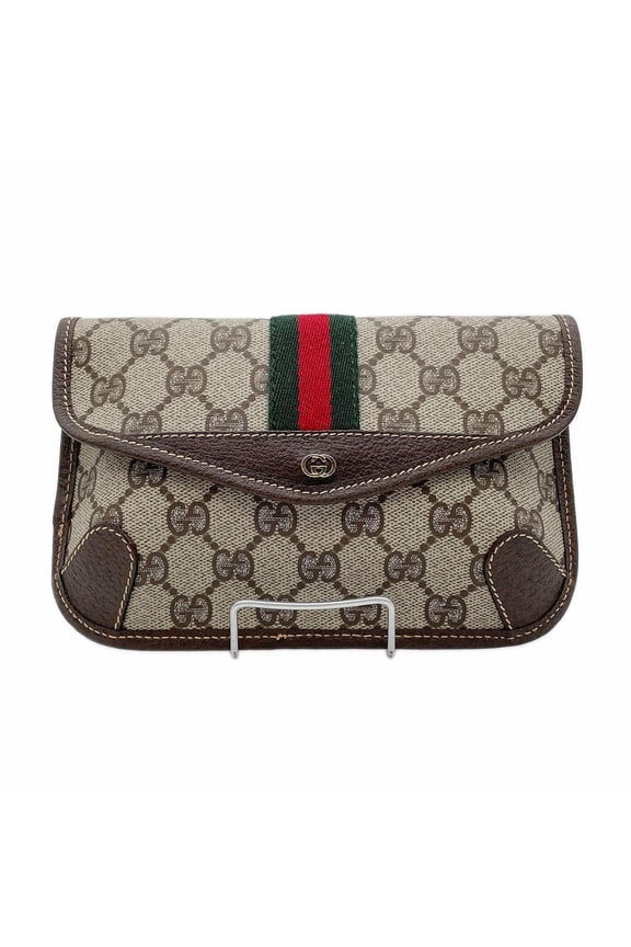 Pre-Owned GUCCI Envelope GG Supreme Old Gucci Pouch, Small Item Case, Sherry Coated Canvas...