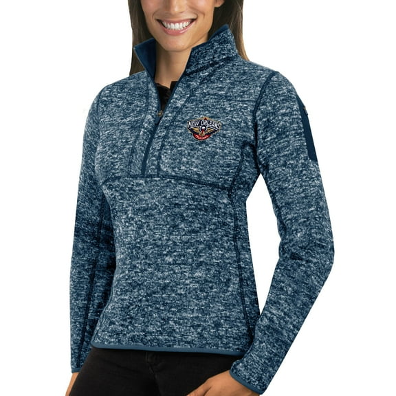 Women's Antigua Heather Navy New Orleans Pelicans Fortune Half-Zip Pullover Jacket